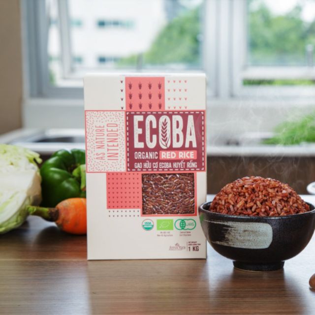 Gạo lứt đỏ ăn kiêng hữu cơ - ECOBA Huyết Rồng 1kg - Cơm mềm dễ ăn hsd: 2021