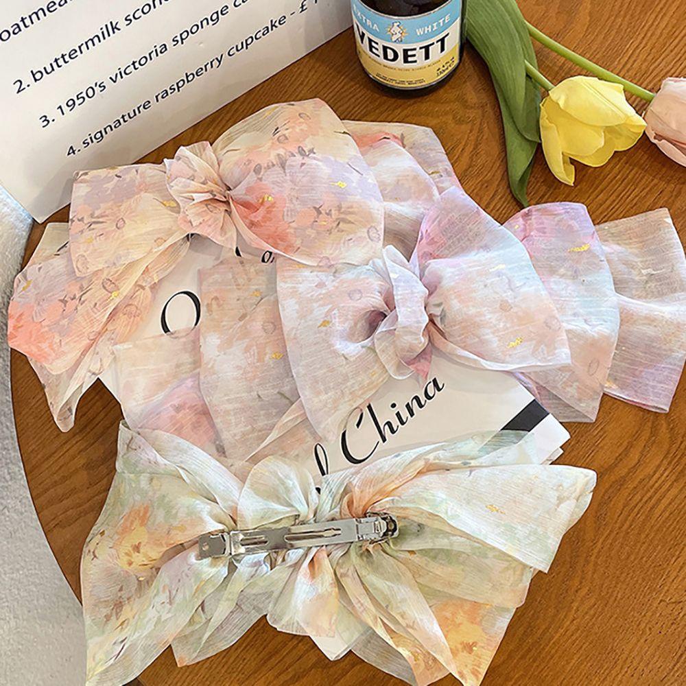 Kẹp Tóc Nơ Vải Chiffon Dễ Thương Phong Cách Vintage