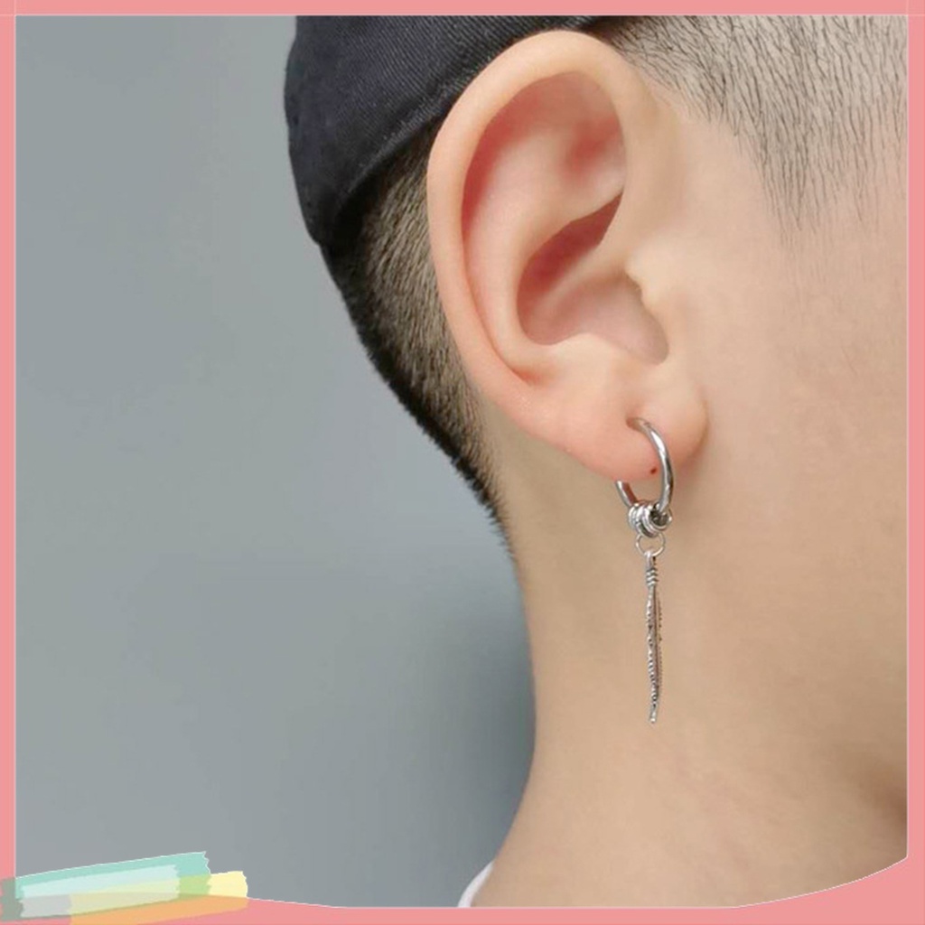 1 Đôi Bông Tai Hình Lông Vũ Bằng Thép Không Gỉ Màu Sắc Đơn Giản