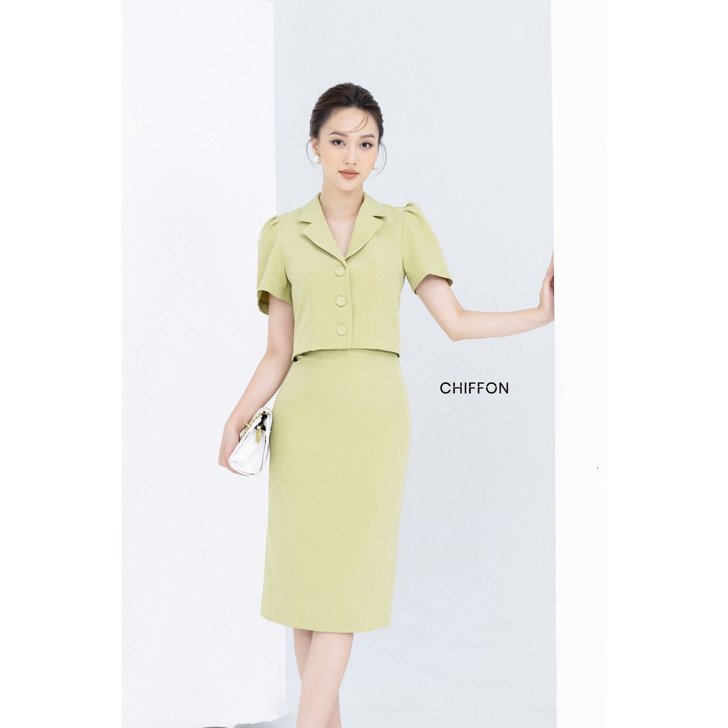 Áo vest ký giả cao cấp cổ vest thiết kế Chiffon (chưa kèm váy)