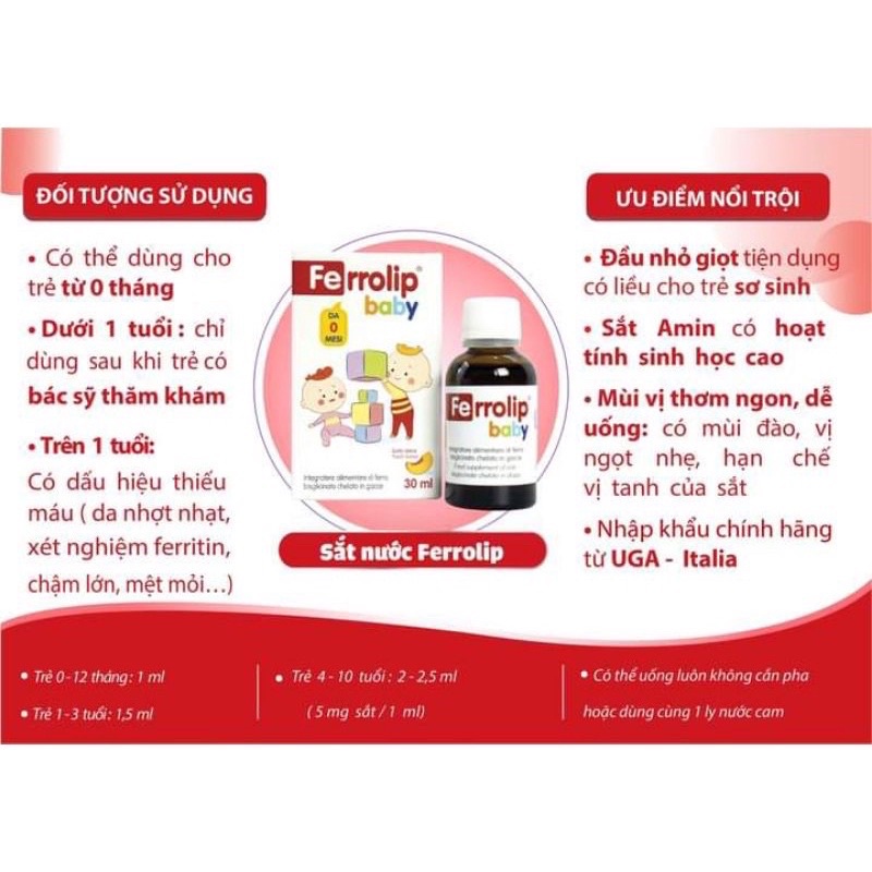 Ferrolip baby sắt hữu cơ nhỏ giọt vị đào cho bé 30ml
