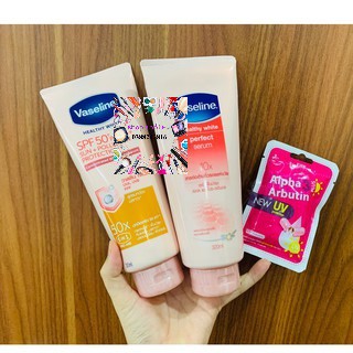 Combo trắng da vaseline 50x và alpha abutin