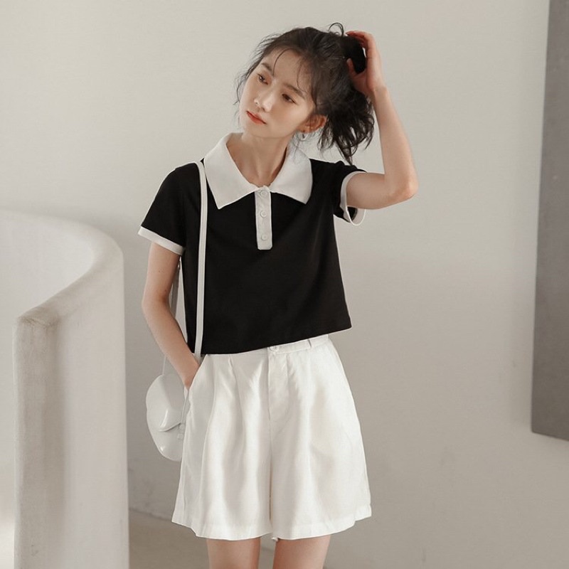 Áo Polo Croptop SANMAY Áo Kiểu Croptop Nữ Tay Ngắn Có Cổ Sơ Mi Bẻ Phông Crt Thể Thao Classic Đẹp Đen Trắng - AO015 | BigBuy360 - bigbuy360.vn