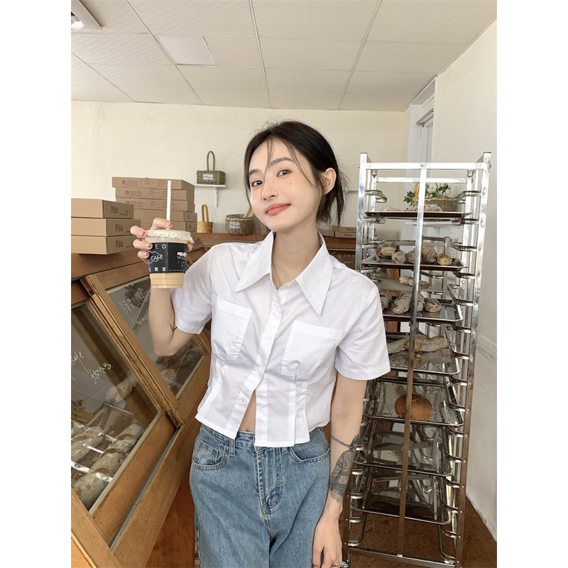 Áo sơ mi BH tay ngắn màu trắng thời trang mùa hè dành cho nữ