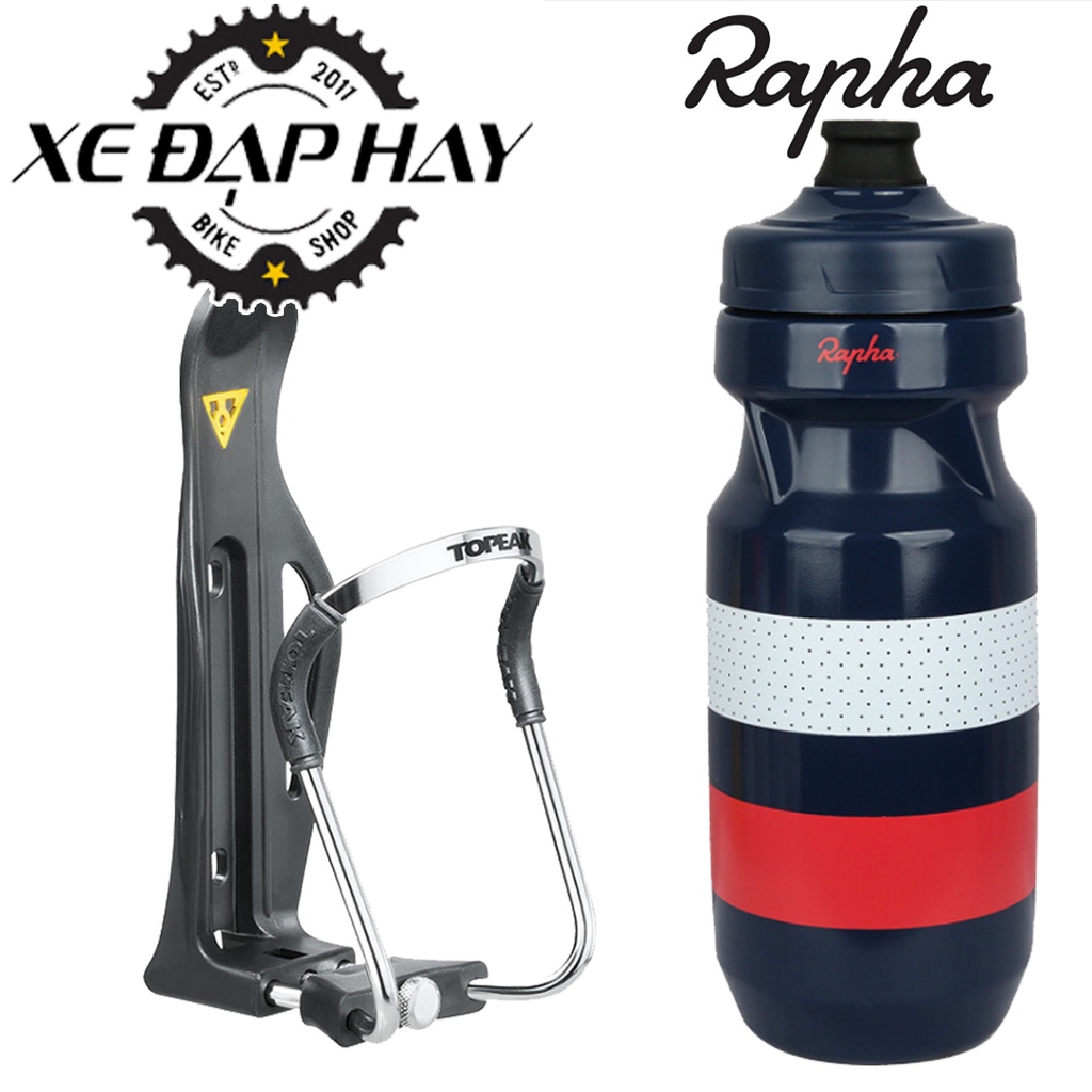 Combo Phụ Kiện Đạp Xe | Bình Nước Xe Đạp Nhựa Nguyên Sinh Rapha 610 ml Và Gọng Để Bình Nước Topeak