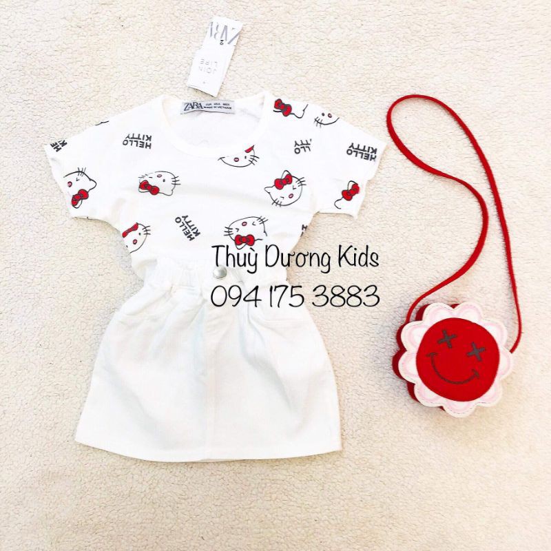 Sét Zara áo Hello Kitty mix chân váy kaki cho bé 10-20kg