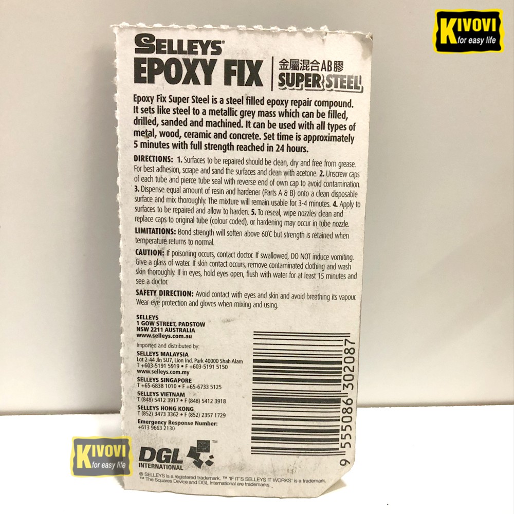 Keo AB 2 Thành Phần Selleys Epoxy Fix Super Steel Nhỏ 20ml - Keo Dán Đa Năng Chịu Nhiệt,Dán Sắt, Đá ,Kính,...- Kivovi