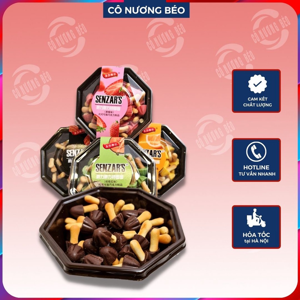 Bánh quy Nấm nhiều vị socola dâu matcha dưa lưới khay hộp 100g - đồ ăn vặt cô nương béo