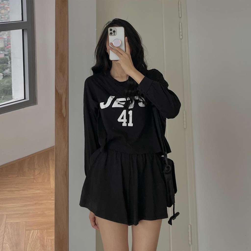 Set Thun Mỏng JETS 41 Áo Croptop + Quần Shorts - Ảnh Thật - Titto Closet