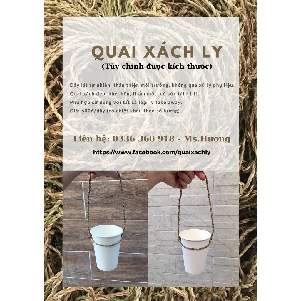 100 quai xách ly, dây xách ly thân thiện môi trường - tuỳ chỉnh được kích thước
