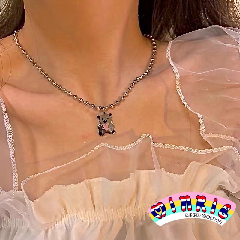 Dây chuyền Inox dây bi tròn mặt gấu Unisex phù hợp đa dạng phong cách