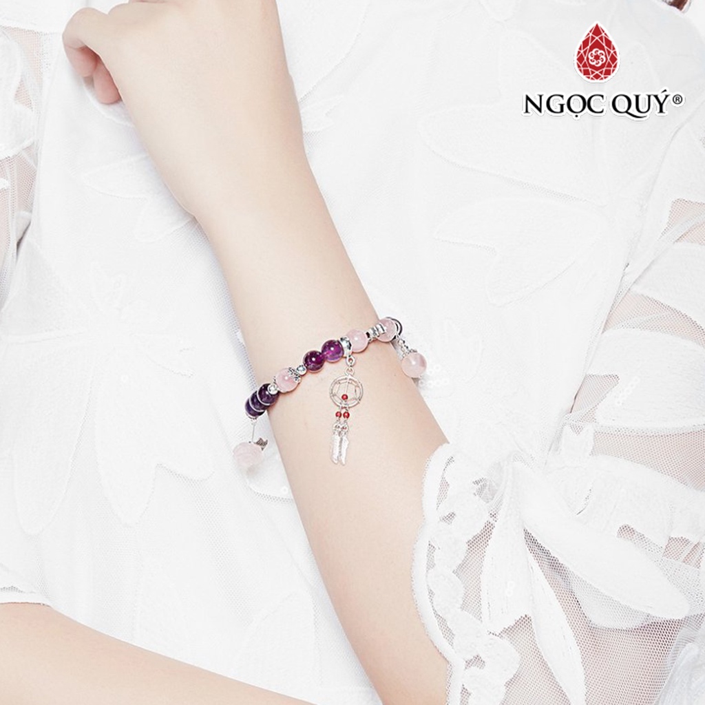 Vòng tay TA tím ngọc charm lá bạc - Ngọc Quý