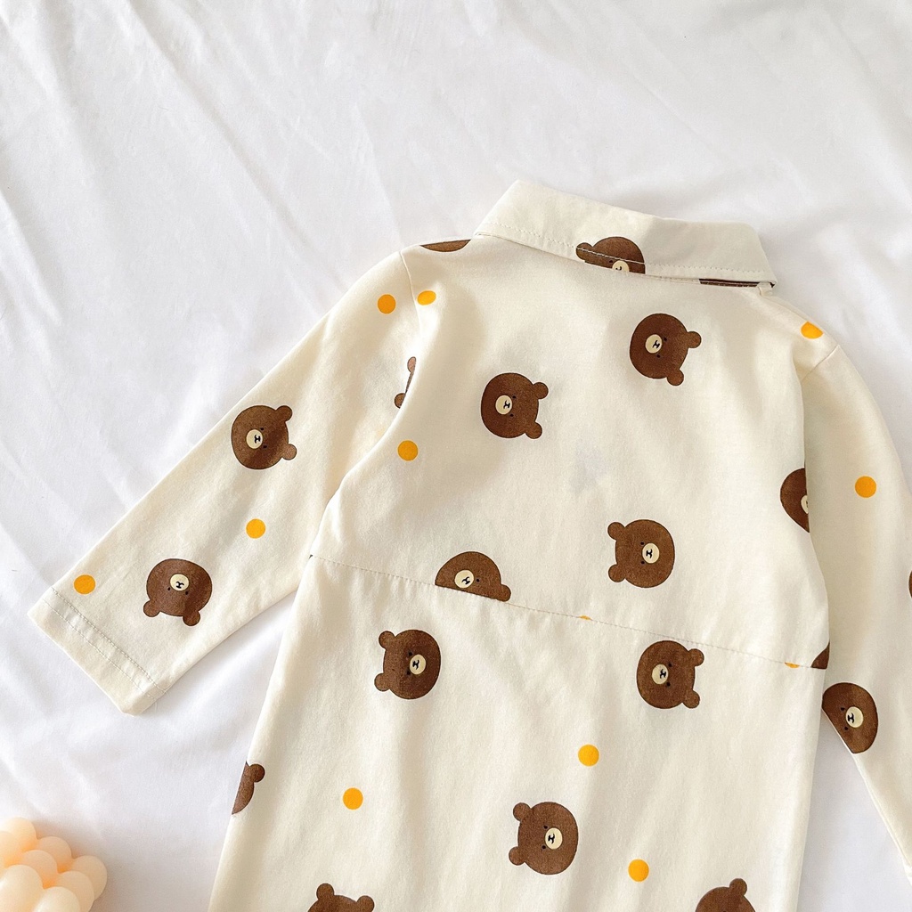 Bộ Áo Liền Quần Cotton Tay Dài In Hoạt Hình Dành Cho Bé Trai Sơ Sinh 2293