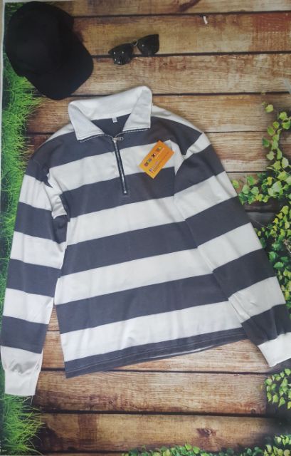 Polo zip, áo thun sọc có dây kéo | BigBuy360 - bigbuy360.vn