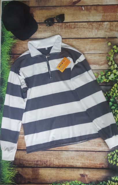 Polo zip, áo thun sọc có dây kéo