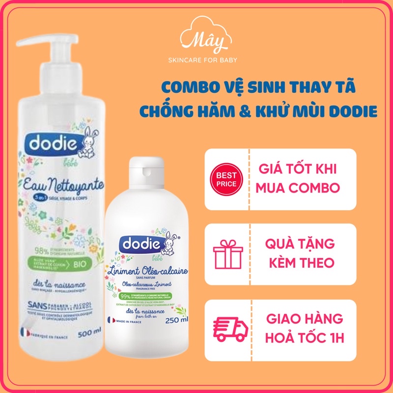 [Hàng Air] Bộ đôi vệ sinh chống hăm - khử mùi hiệu quả cho bé Không cần rửa lại nước Hữu cơ Dodie - Nội địa Pháp