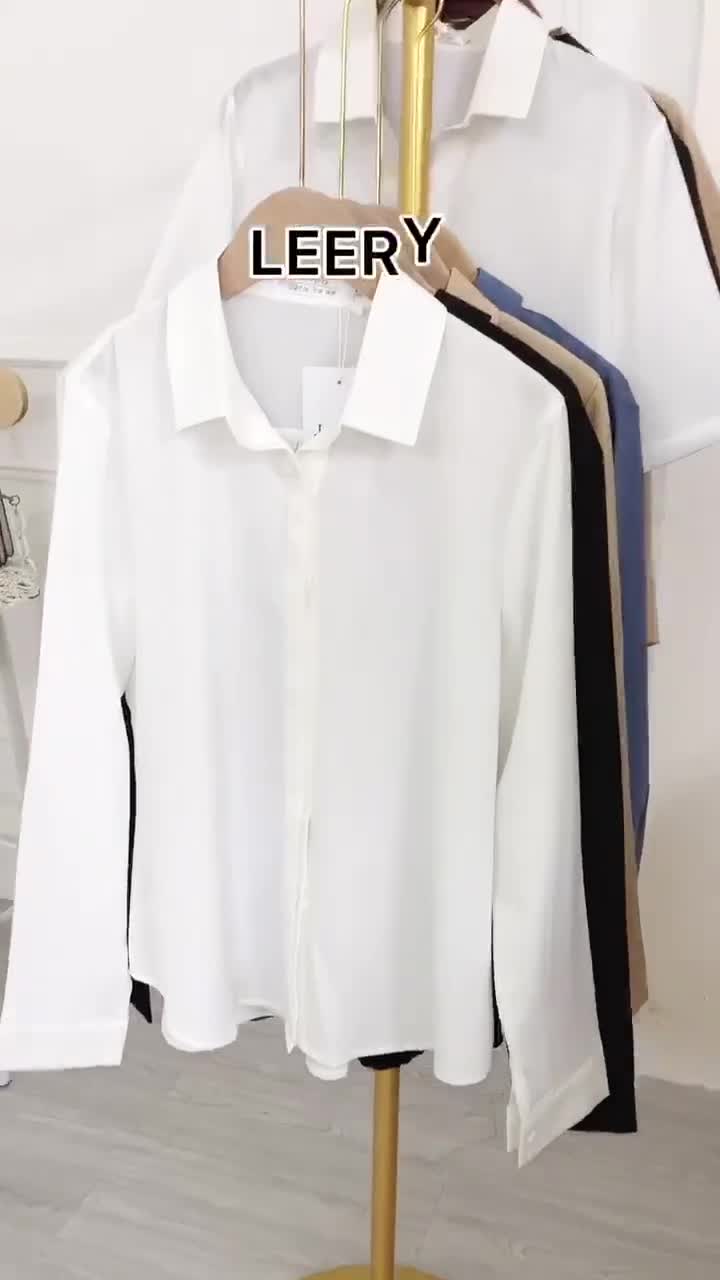 Áo sơ mi công sở nữ đẹp kiểu Hàn Quốc form rộng tay dài chất lụa cao cấp màu Trắng Be Đen Xanh LEERY SM-01 | BigBuy360 - bigbuy360.vn