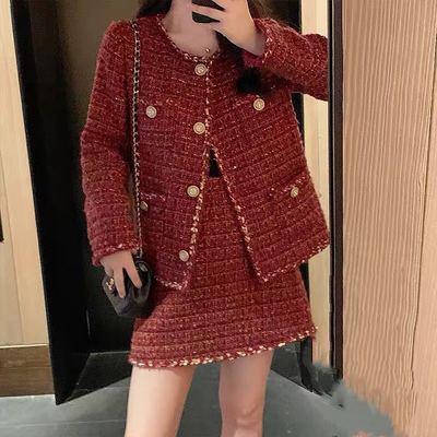 Set Áo Khoác Dạ Tweed Nữ Quảng Châu Màu Đỏ Nổi Bật