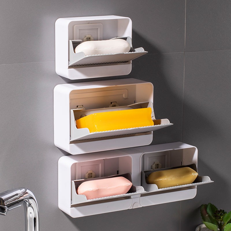 Hộp đựng xà phòng treo tường sáng tạo với nắp đôi Lưới thoát nước Giá đỡ xà phòng trong phòng tắm