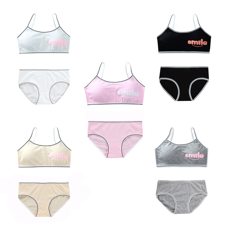 Youyo Set Đồ Lót 2 Món Áo Ngực Thể Thao In Chữ Cười Có Đệm Lót Có Thể Tháo Rời Cho Thanh Thiếu Niên Hipster P