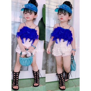 Sét áo lông vũ xanh và quần trắng cho bé 7-28kg