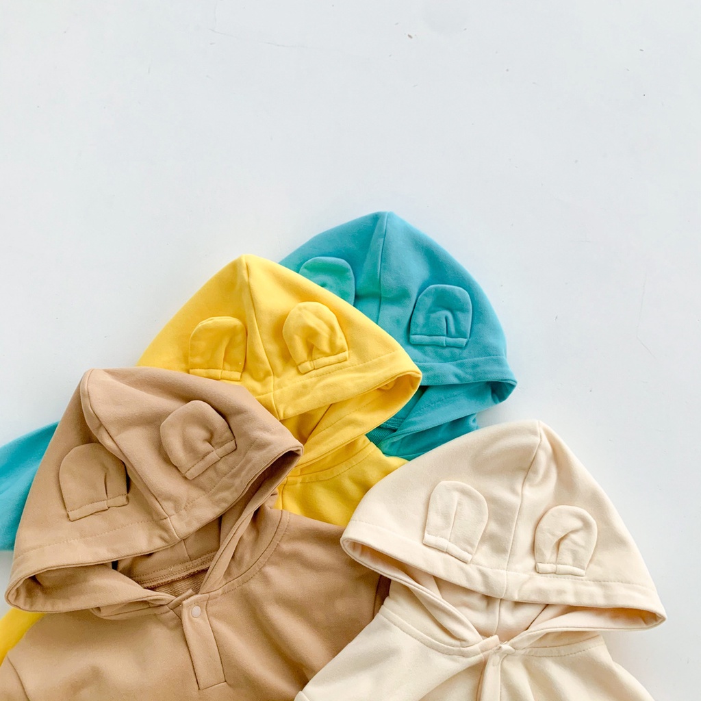 Áo liền quần tay dài thiết kế mũ trùm đầu kiểu tai gấu đáng yêu dành cho bé sơ sinh