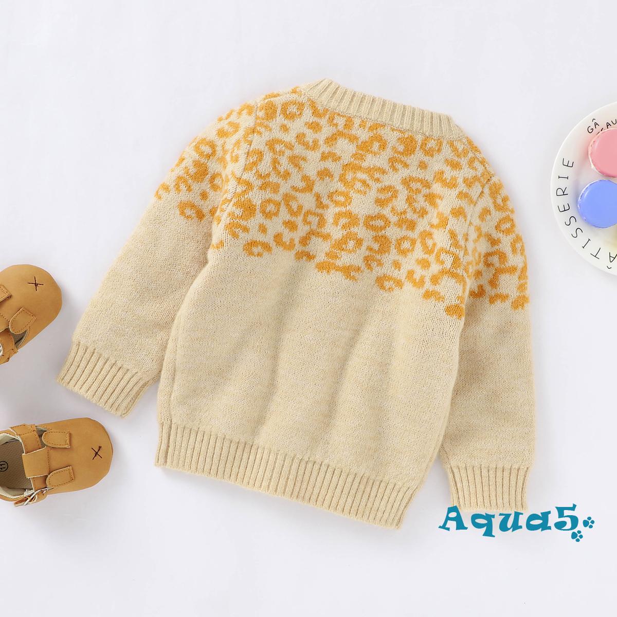 Áo Khoác Cardigan Họa Tiết Da Báo Thời Trang Thu Đông Cho Bé Gái