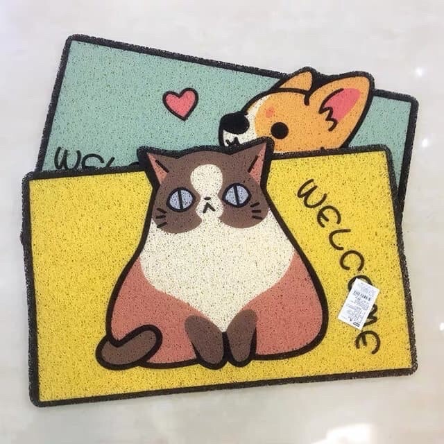 Thảm chùi chân, thảm cửa ra vào thảm rối hình chó mèo cute tiện dụng giá rẻ
