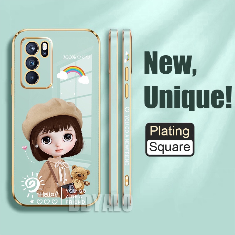 Ốp Điện Thoại Viền Vuông Họa Tiết Hoạt Hình Cô Gái Dễ Thương Cho OPPO A54 A15 A15s Realme 8 5G C15 C12 Narzo 20 30a