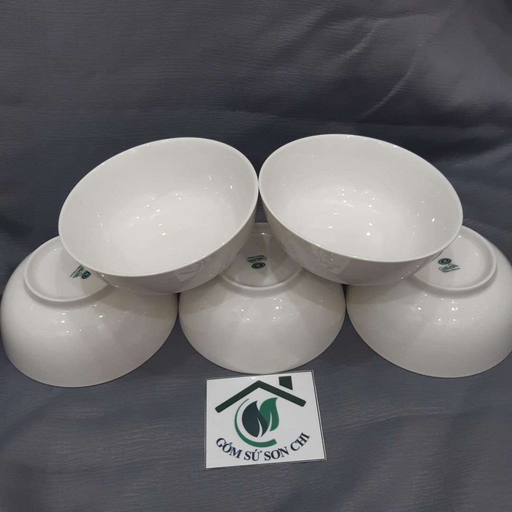 Bộ 5 Tô số 6 Minh Châu 15cm trắng trơn dày đẹp dùng để ăn cơm,tô đựng nước lèo giò, xương bán hủ tíu khô, bò kho bánh mì