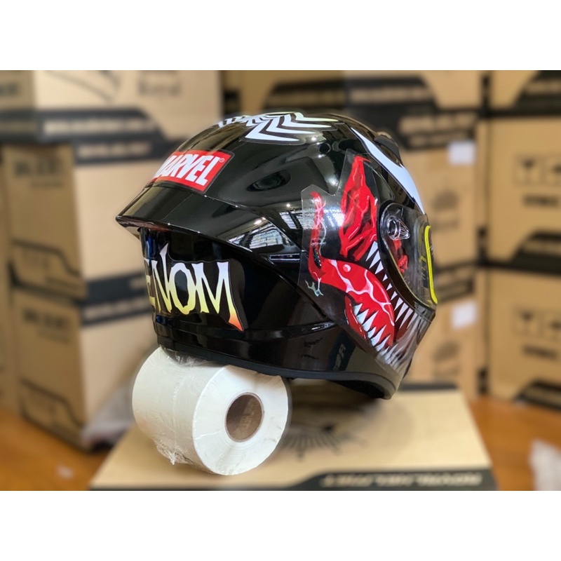 Mũ Bảo Hiểm Fullface 2 Kính M266 Màu Đen Bóng Lên Tem VENOM Cực Đẹp , Tặng túi đựng nón và BH 12 Tháng
