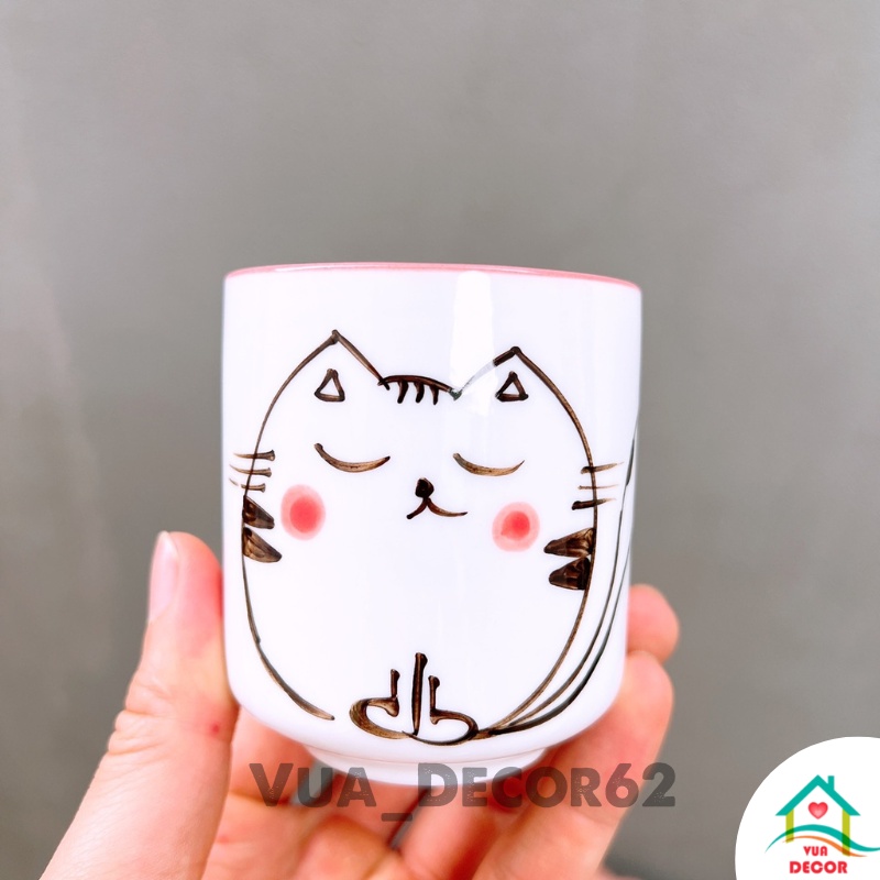Bộ Bình đựng nước Gốm Sứ Bát Tràng có vòi, bình gốm 9 lit Hình Mèo Hồng Decor Cực Xinh