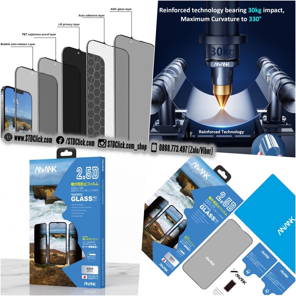 KÍNH CƯỜNG LỰC CHỐNG NHÌN TRỘM IPHONE 14 PRO MAX - 14 PRO - 14 PLUS - 13 PRO MAX - 13 MINI ANANK VIỀN 2.5D CHÍNH HÃNG