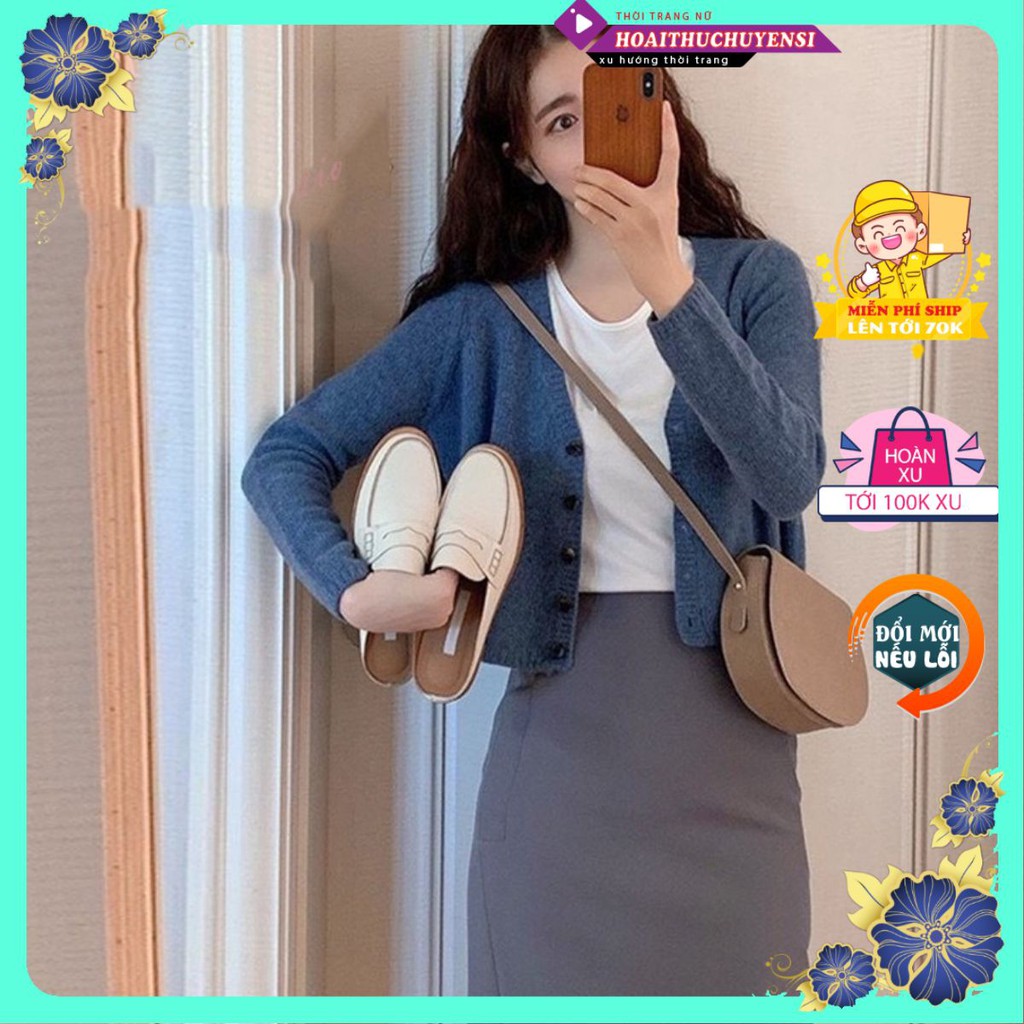 Set 3 món váy áo khoác ngoài len tăm mix áo thun ngắn tay + chân váy bút chì