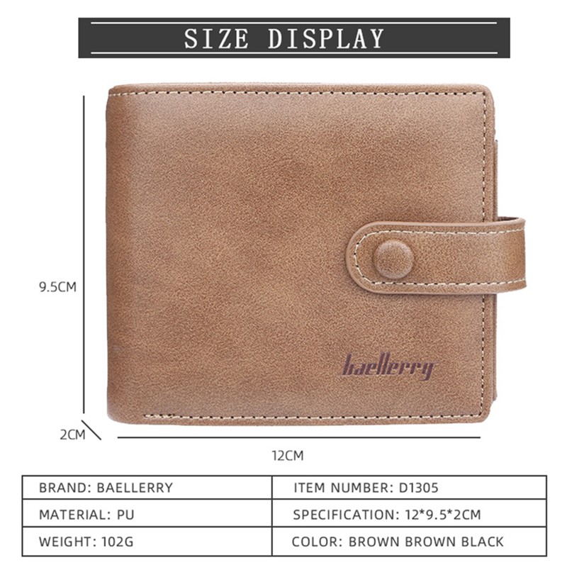 「COD」Baellerry Men's Short Wallet Multi-card Position Buckle Cross Section Purse Casual Soft Wallet