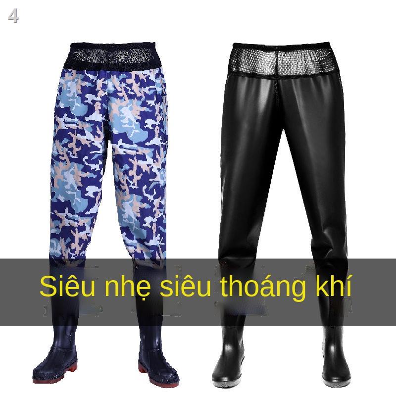 ⊕Miyu siêu nhẹ chống mài mòn quần áo chống thấm nước quần dài ngang lưng bắt cá quần đi mưa nam với ủng đi mưa Picha hồ