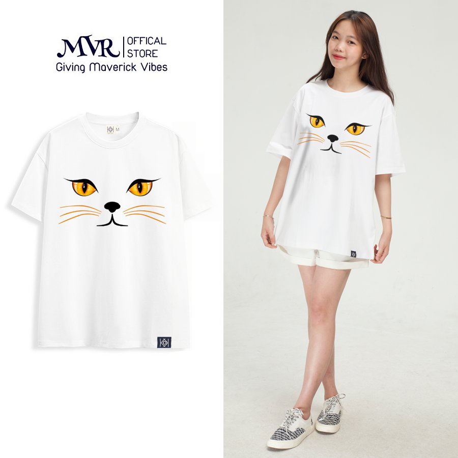 Áo thun mặt mèo trắng phông tay lỡ in hình meo vàng nhảy tiktok chính hãng MVR Ulzzang TT1410