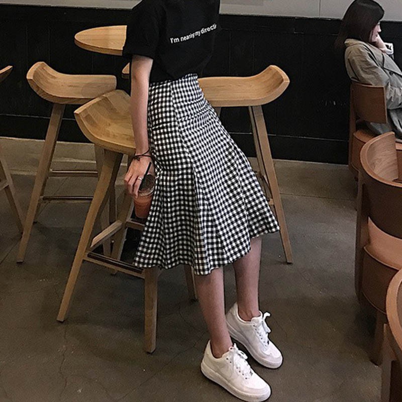 Women's Vintage Plaid Preppy Style Slim Thin Wild Mid-Length Skirt | BigBuy360 - bigbuy360.vn