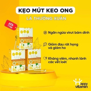 Hộp 12 Que Kẹo Mút Keo Ong Lá Thường Xuân Happy Vitamin Hỗ Trợ Giảm Ho, Tốt Cho Hệ Hô Hấp