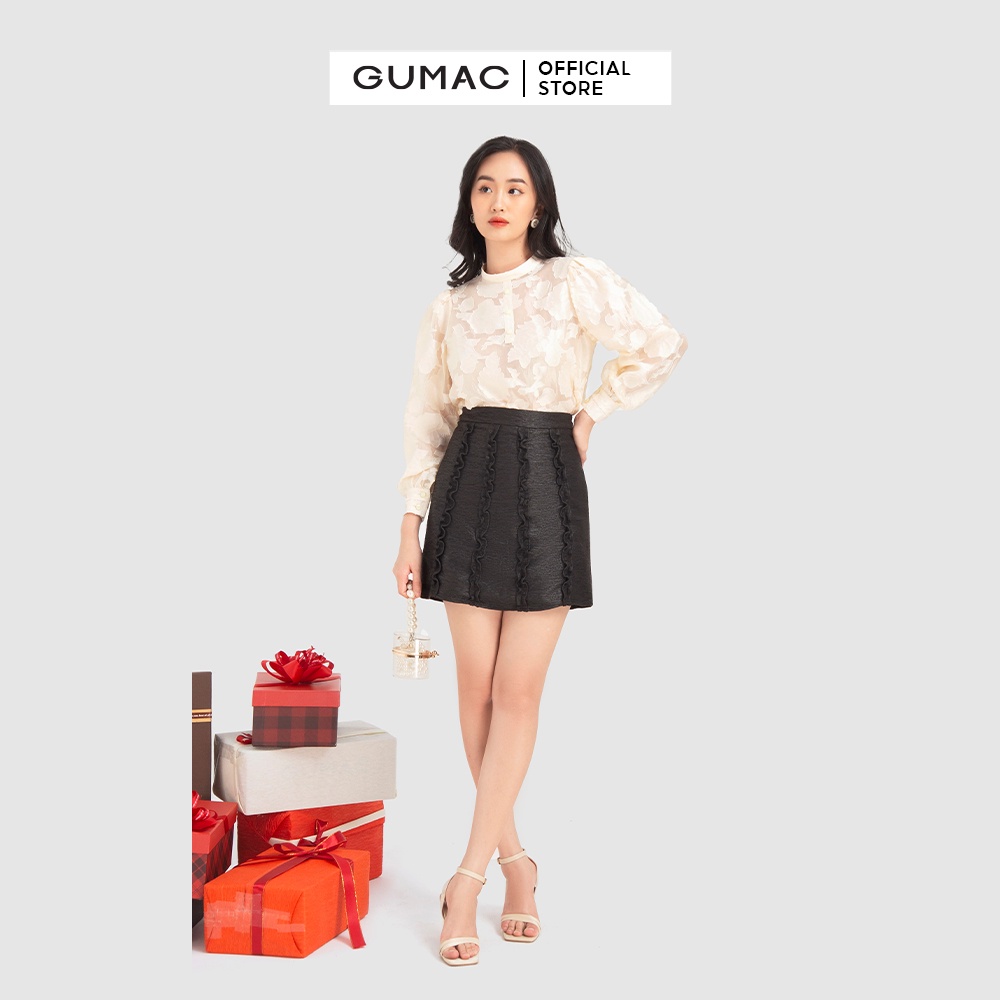 Áo voan hoa nổi cổ tròn AB12012 GUMAC( không kèm áo lót trong) mẫu mới | BigBuy360 - bigbuy360.vn