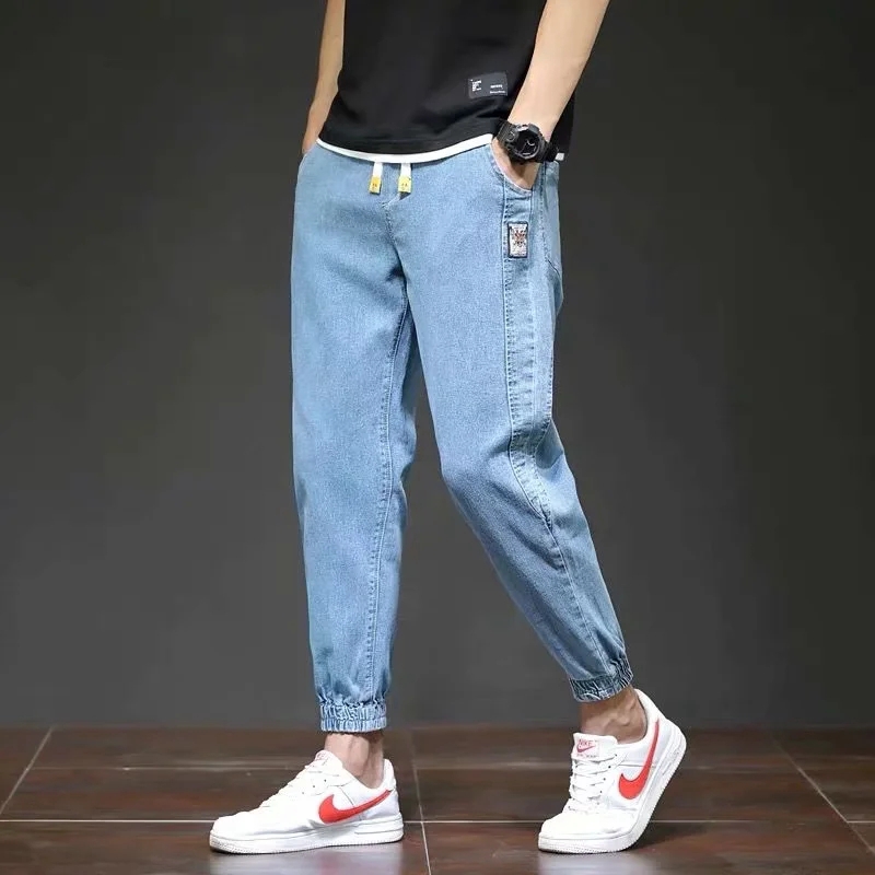 Fashionable stretchy elastic waist jeans