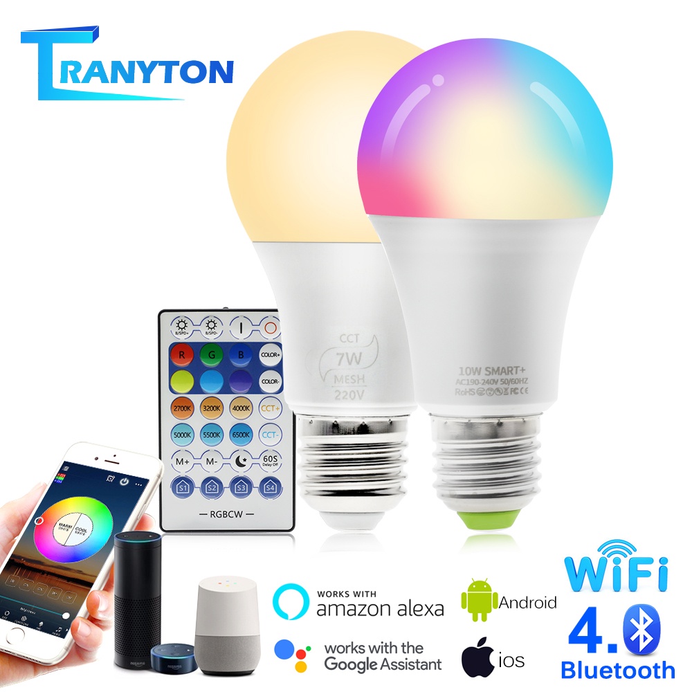 WiFi Bluetooth Bóng đèn LED thông minh E27 Đèn LED RGB hoạt động với Alexa / Google Home 240V RGB + Chức năng hẹn giờ có thể thay đổi màu trắng Bóng đèn ma thuật