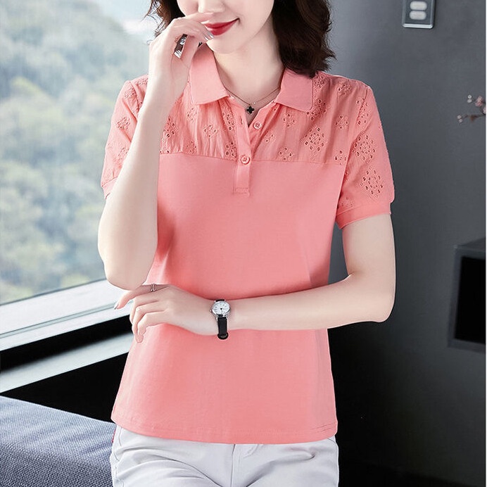 Áo Thun Polo Tay Ngắn Bằng Vải Cotton Thời Trang Mùa Hè Sành Điệu Cho Nữ