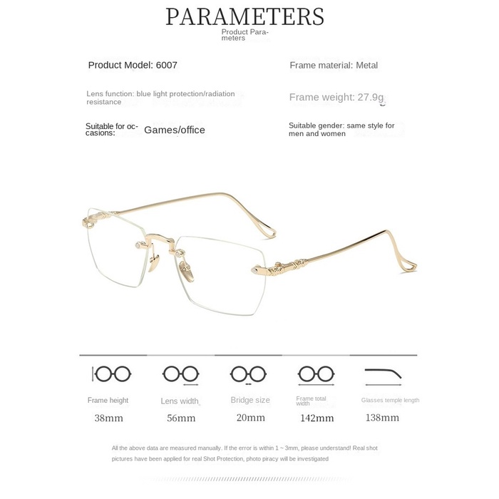 【+100°~+400°Kính Đọc Sách Không Gọng Chống Ánh Sáng Xanh Chống Mệt Mỏi Cho Nam Và Nữ