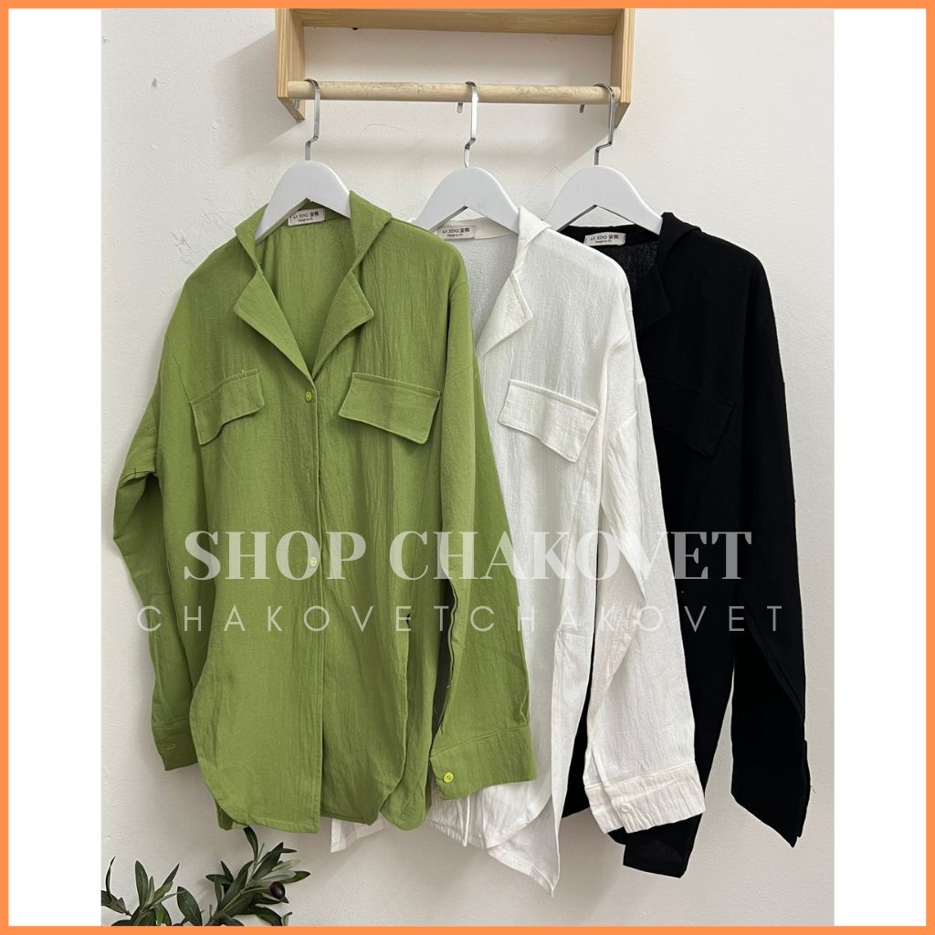 Áo sơ mi nữ dài tay Uzzang Vintage A8423 Áo đũi cổ Vest xẻ tà giả túi học sinh, công sở mặc siêu đẹp - CHAKOVET