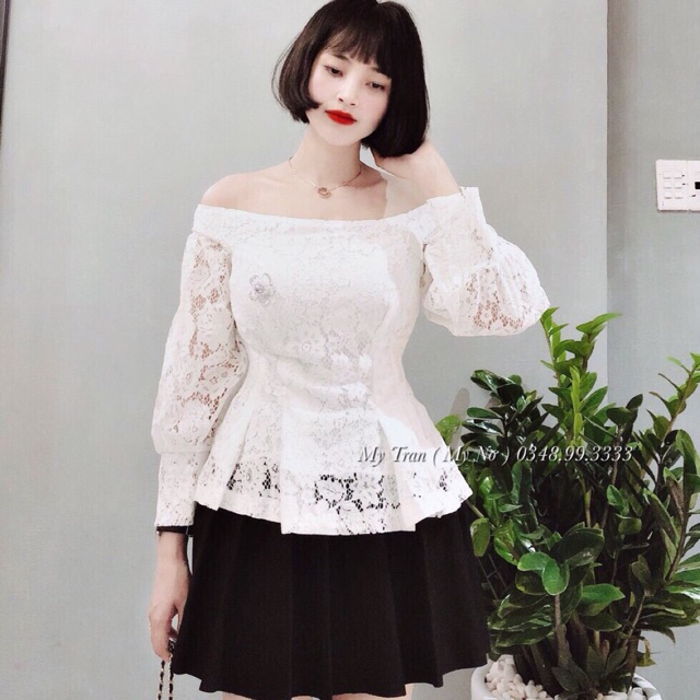 Áo ren trễ vai tay bồng nữ tính kèm ảnh thật