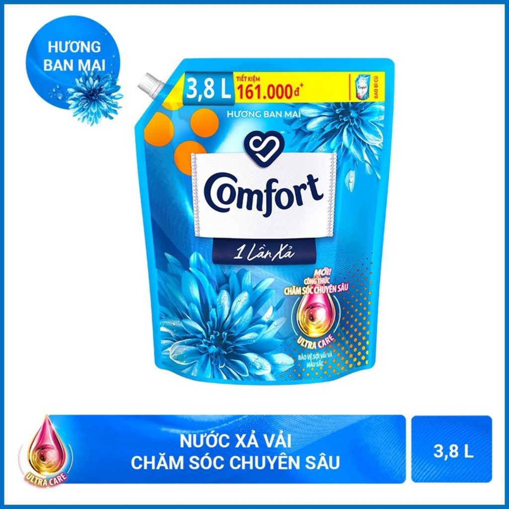 COMFORT Nước Xả Vải Làm mềm vải 3.2lít Hương Ban Mai 1 Lần Xả/Hương tươi mát,Túi Lớn Tiết Kiệm