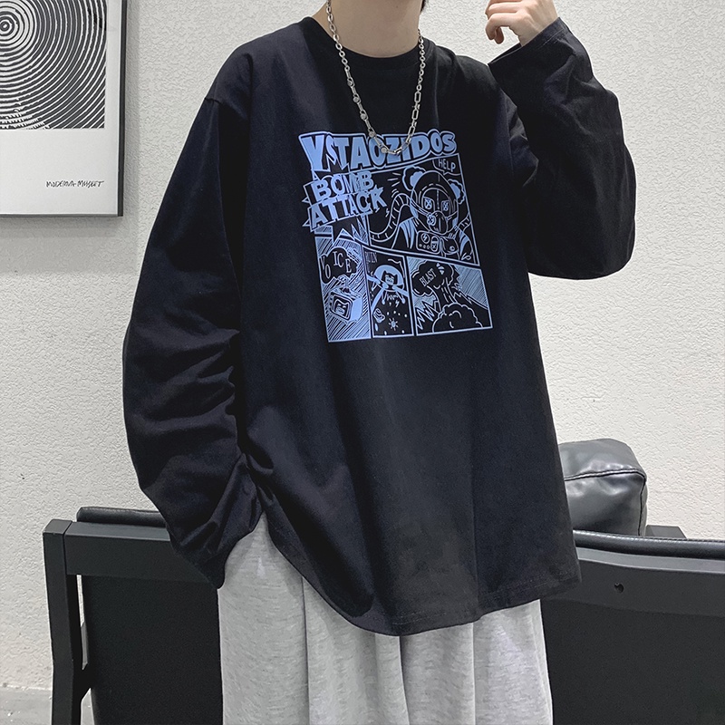 Áo thun tay dài cổ tròn in hình anime thời trang cho nam và nữ