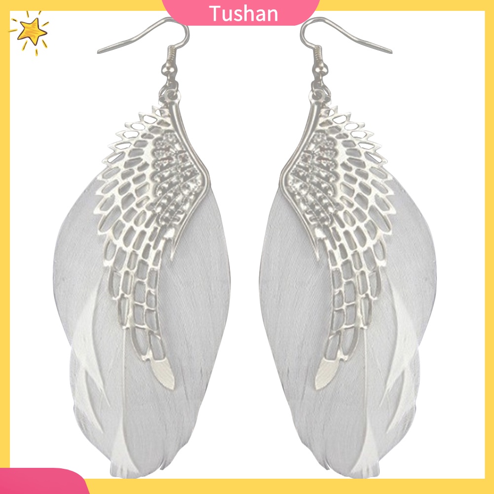 Hoa Tai Dáng Dài Hình Cánh Thiên Thần Phối Lông Vũ Thời Trang