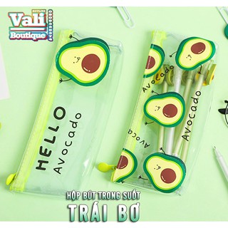 Hộp bút nhựa PVC trong suốt hình quả bơ_nhiều mẫu (tặng kèm bút)